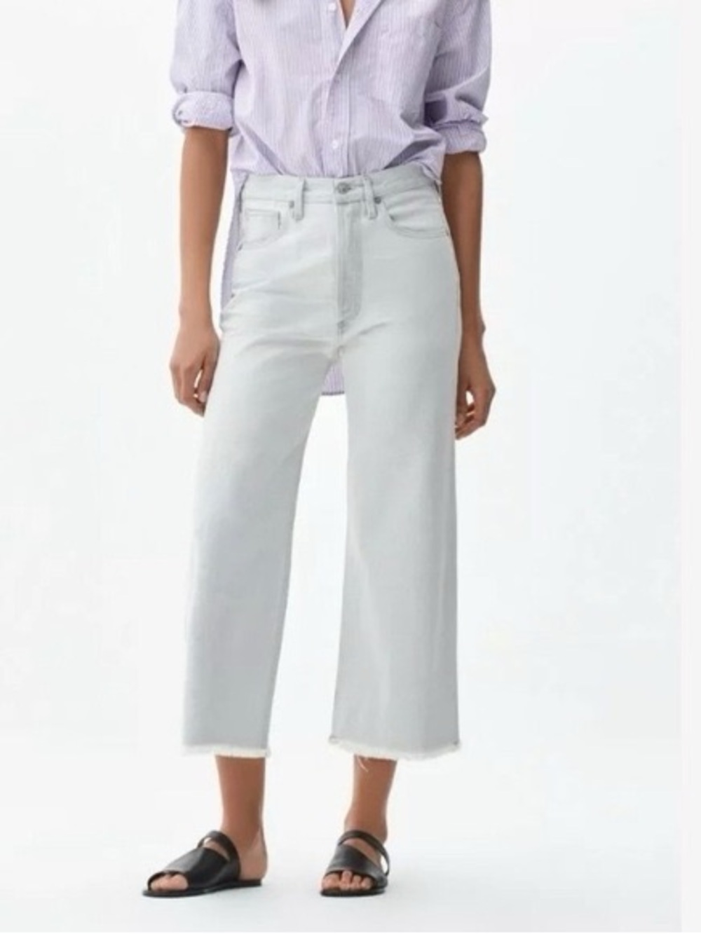 COH Citizens of Humanity Emma Wide-Leg Crop Jeans Light Grey/Blue Sz 27
